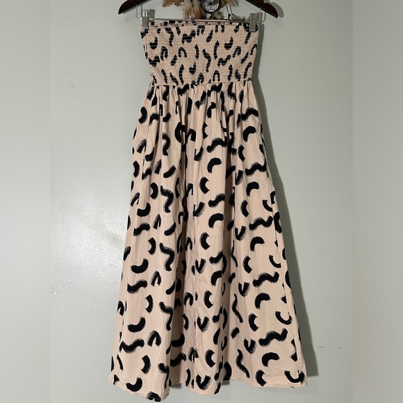 A New Day Women’s XS Strapless Smocked Tube Top Midi Sun Dress, Cream & Black - Picture 7 of 11